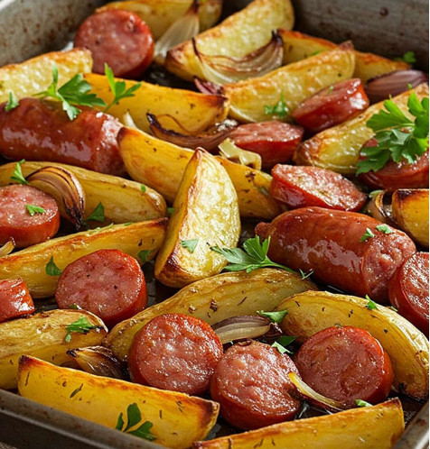 Carnati afumati cu cartofi copti facuti in casa